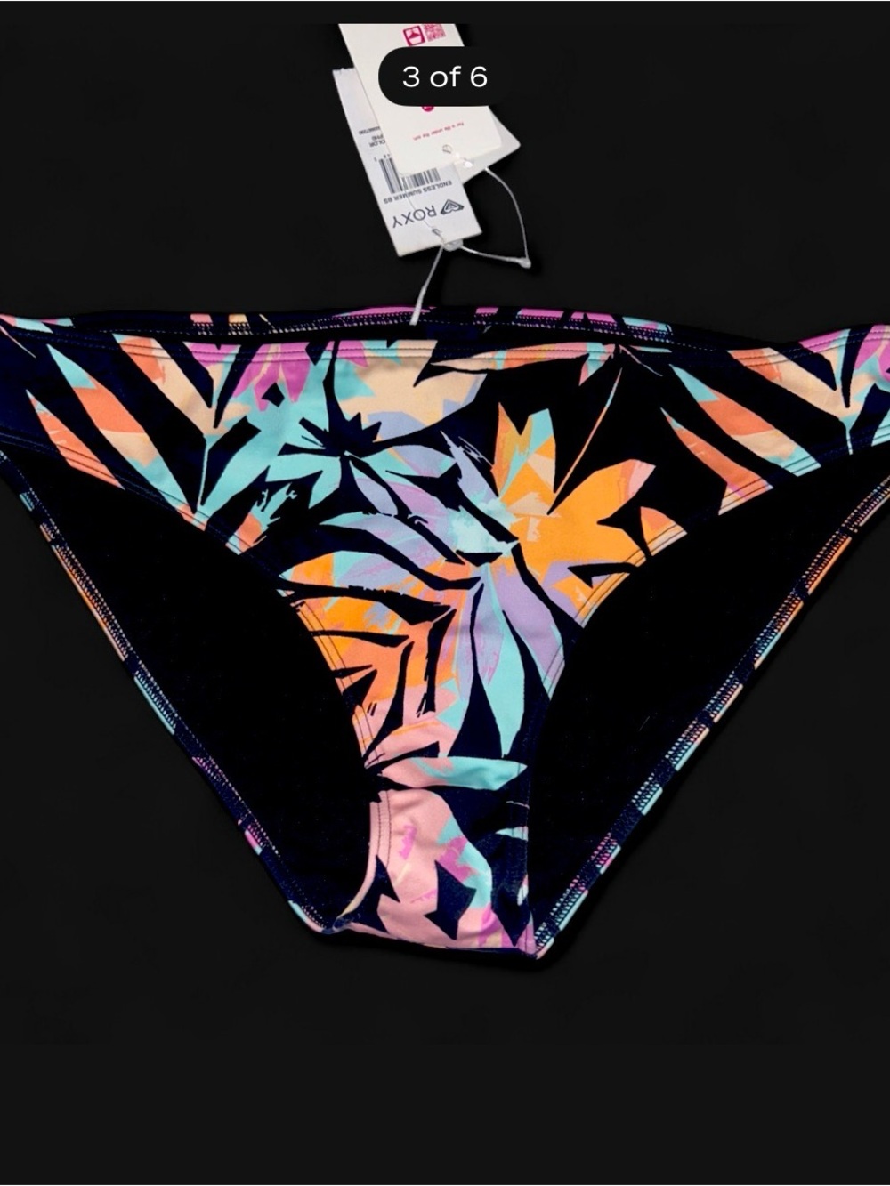 Roxy womens' Black Tropical Print Swim hipster Bottoms Sz lg